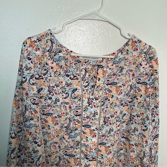 Collective Concepts Warner Lattice Detail Blouse Ivory Paisley - Picture 3 of 14